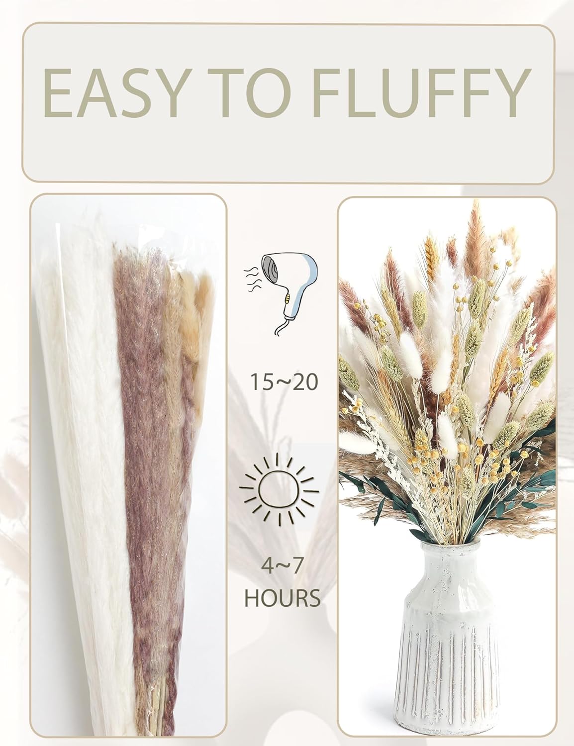 xin's convey 126pcs Dried Pampas Grass Decorations